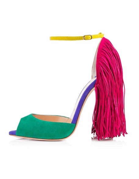 Fringe Decoration Peep Toe High Heel Sandals