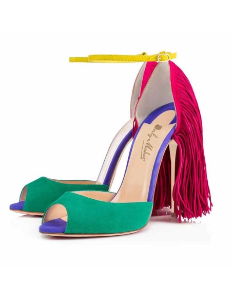 Fringe Decoration Peep Toe High Heel Sandals