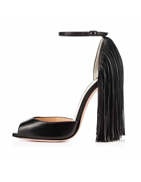 Fringe Decoration Peep Toe High Heel Sandals