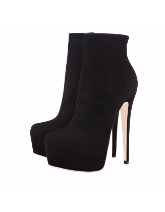 Round Toe Side Zipper Slim Ankle Boots