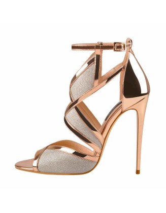 Champagne Gold Metallic Luster Glitter Cut Out Sandals