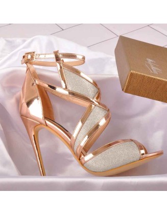 Champagne Gold Metallic Luster Glitter Cut Out Sandals