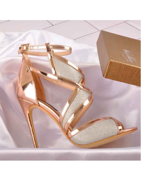 Champagne Gold Metallic Luster Glitter Cut Out Sandals