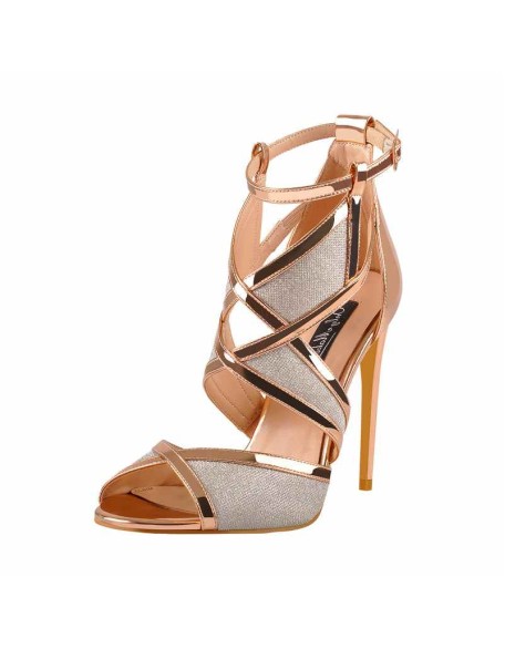 Champagne Gold Metallic Luster Glitter Cut Out Sandals