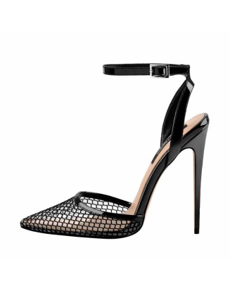 PVC Strappy Cover Mesh Hollow High Heels Sandals