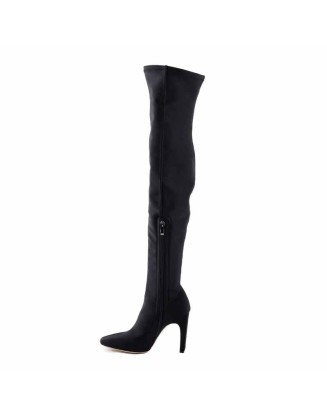 Stretchy Square Toe Block Heel Over the Knee Boots