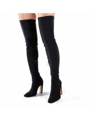 Stretchy Square Toe Block Heel Over the Knee Boots