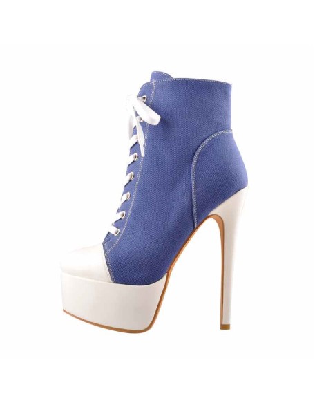 Canvas High Heel Sneaker Lace Up Platform Ankle Boots
