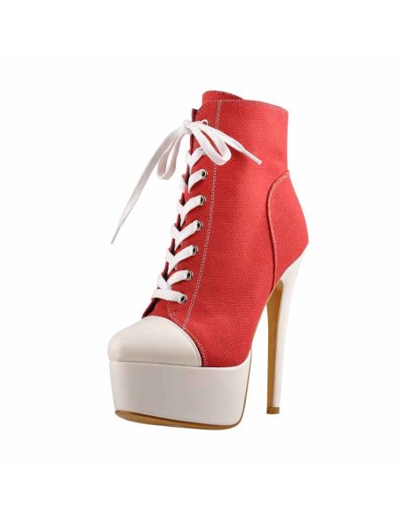 Canvas High Heel Sneaker Lace Up Platform Ankle Boots