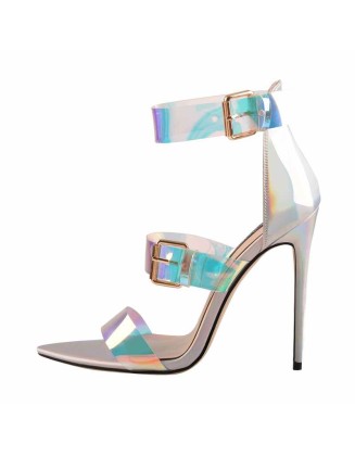 Holographic Triple Clear Straps High Heels Sandals