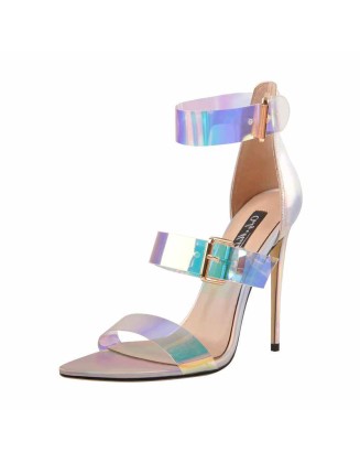 Holographic Triple Clear Straps High Heels Sandals