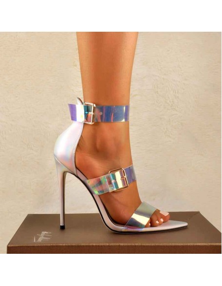Holographic Triple Clear Straps High Heels Sandals