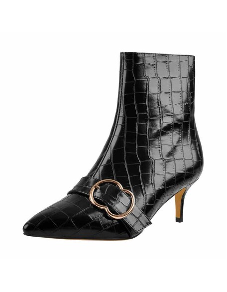 Pointed Toe Stone Pattern Kitten Heel Single Strap Booties
