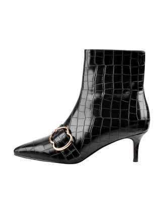 Pointed Toe Stone Pattern Kitten Heel Single Strap Booties