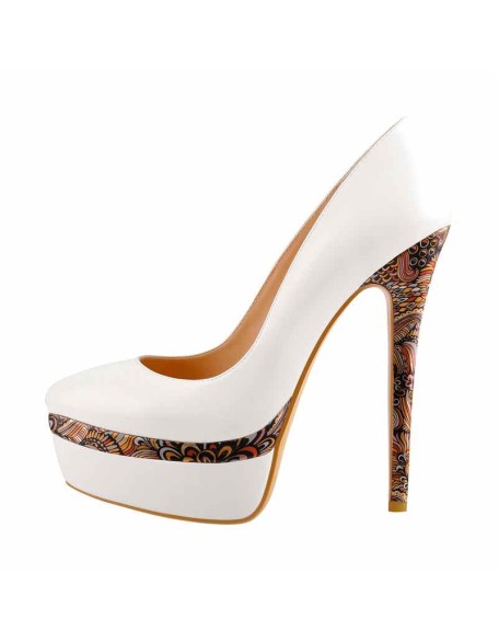 Black White Stiletto Pumps Double Platform Flower Print