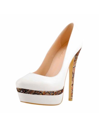 Black White Stiletto Pumps Double Platform Flower Print