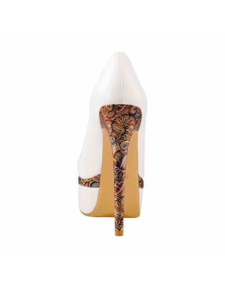 Black White Stiletto Pumps Double Platform Flower Print