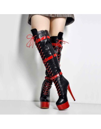 Platform Front Lace-Up High Heel Stiletto Over The Knee High Boot