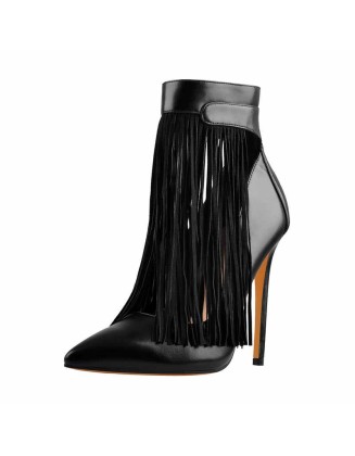 Fringe Pointed Toe Stiletto High Heels Ankle Pumps