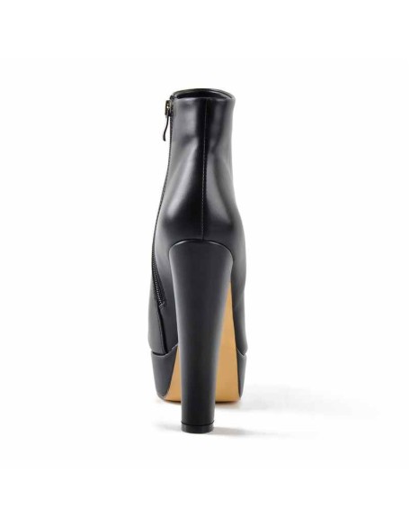 Black Platform Round Toe Chunky Heel Ankle Boots