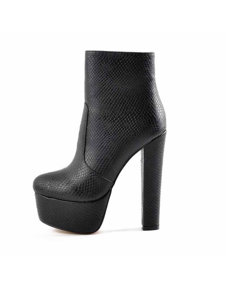 Black Platform Round Toe Chunky Heel Ankle Boots