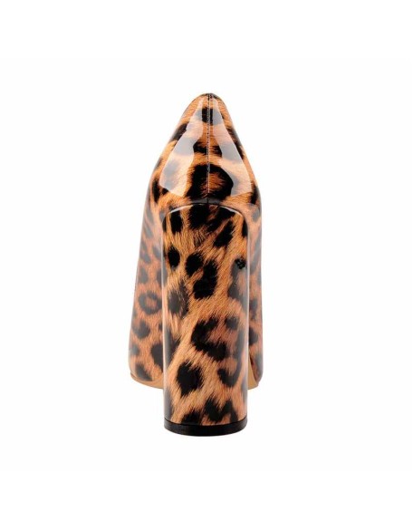 Leopard Pointed Toe Chunky Block Heel Pumps