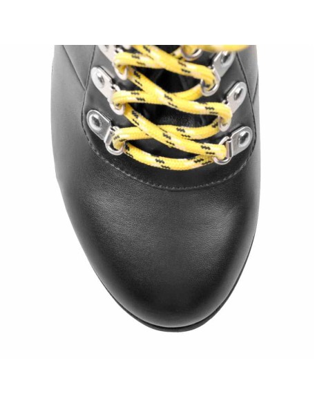 Lace Up Yellow Strappy Round Toe Platform Chunky Heels Ankle Boots