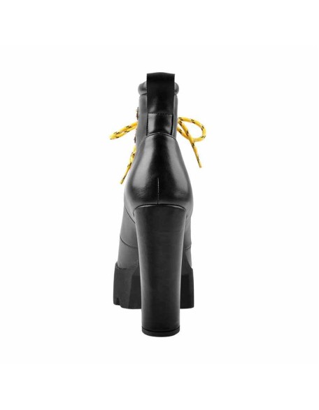 Lace Up Yellow Strappy Round Toe Platform Chunky Heels Ankle Boots