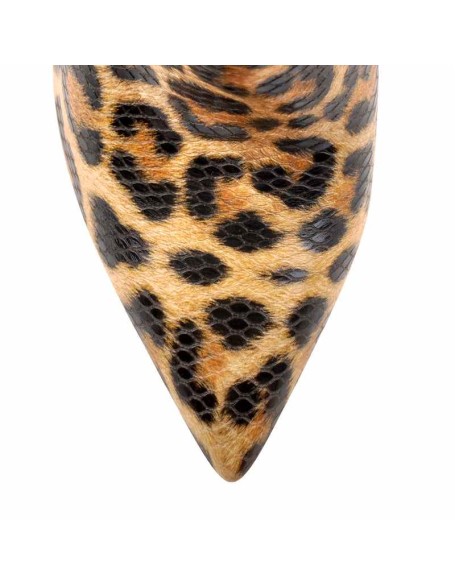 Leopard Pointed Toe High Heels Chunky Block Ankle Booties