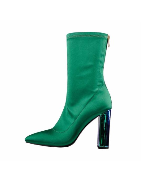 Breathable Pointed Toe Chunky Heels Green Ankle Boots