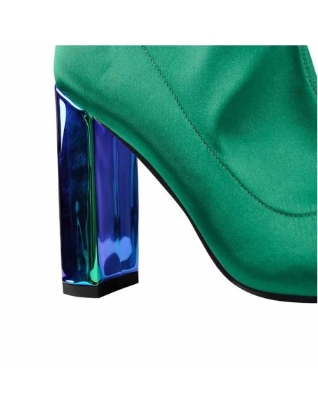 Breathable Pointed Toe Chunky Heels Green Ankle Boots