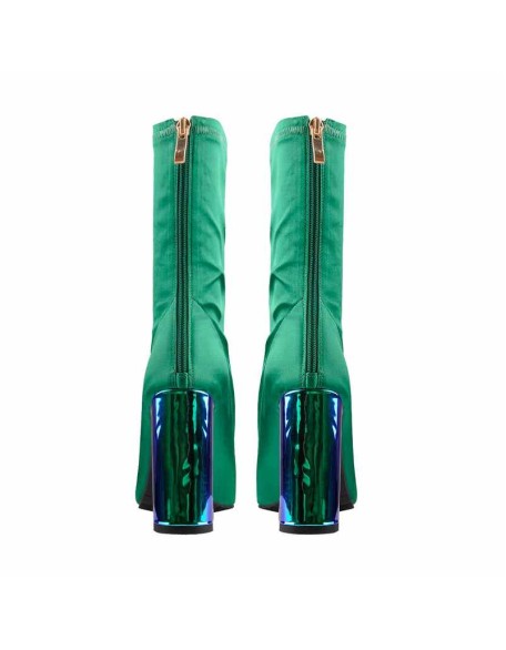 Breathable Pointed Toe Chunky Heels Green Ankle Boots