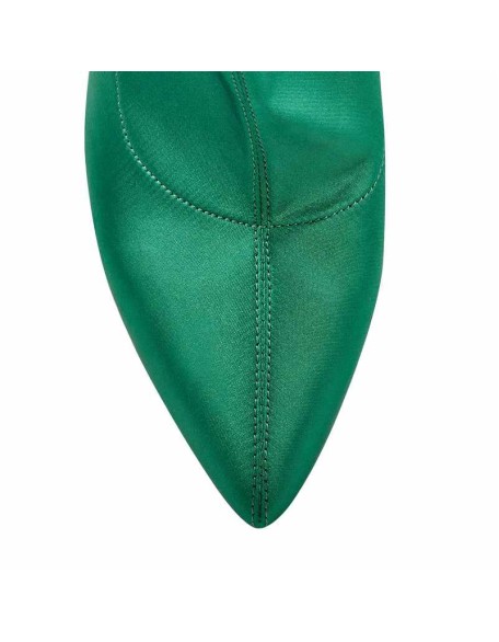 Breathable Pointed Toe Chunky Heels Green Ankle Boots