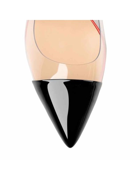 Black Pointed Toe Red White Stitching Transparent High Heels Pumps