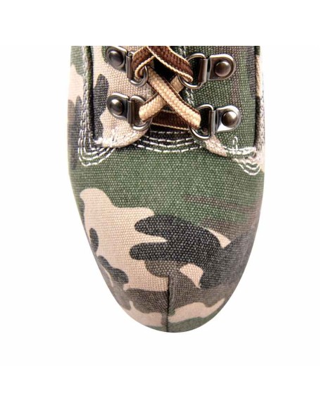 Dark Green Camouflage Canvas Round Toe Lace-up Ankle Boots
