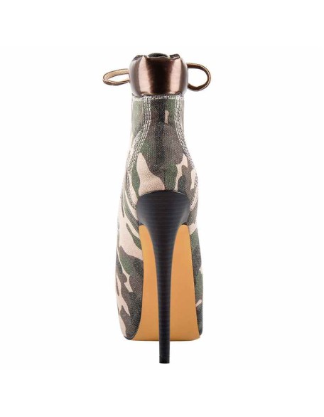 Dark Green Camouflage Canvas Round Toe Lace-up Ankle Boots