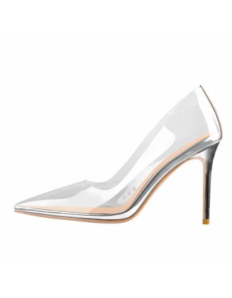 Transparent Pointed Toe Slip on High Heel Stiletto Pumps