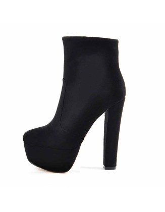 Black and Red Suede Platform Round Toe Chunky Heel Elastic Ankle Boots