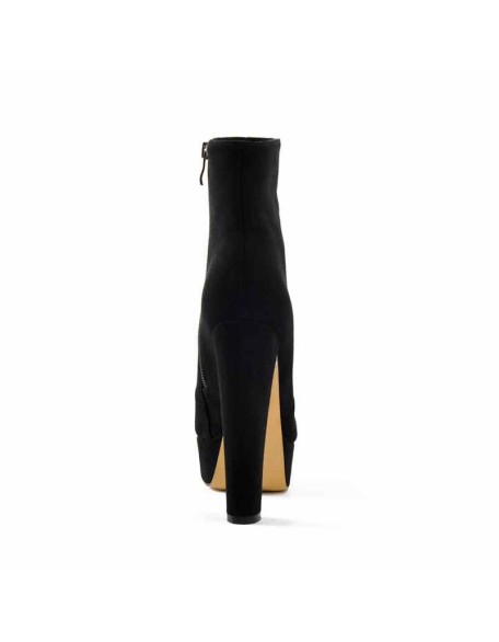 Black and Red Suede Platform Round Toe Chunky Heel Elastic Ankle Boots