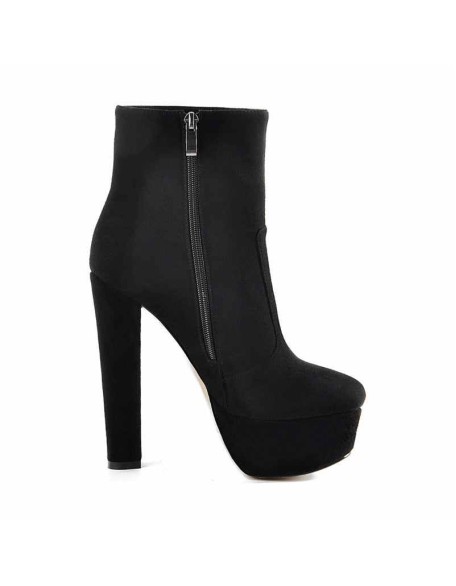 Black and Red Suede Platform Round Toe Chunky Heel Elastic Ankle Boots