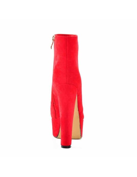 Black and Red Suede Platform Round Toe Chunky Heel Elastic Ankle Boots