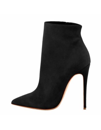 Suede Pointy Toe Stiletto High Heel Ankle Boots