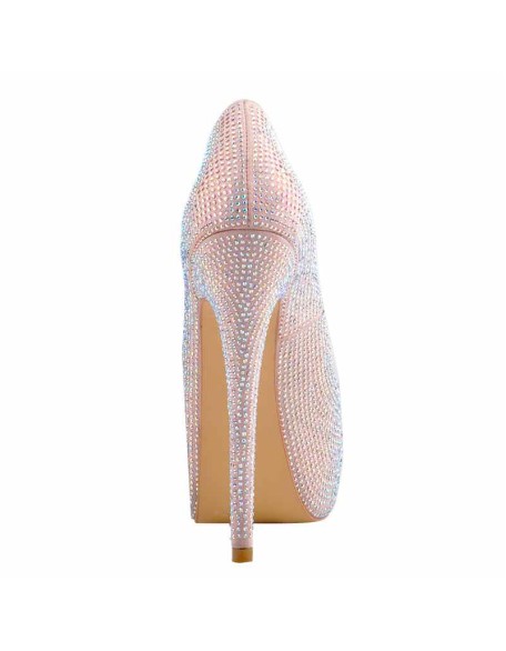 Pink Rhinestones Peep Toe Platform Stiletto High Heel Pumps