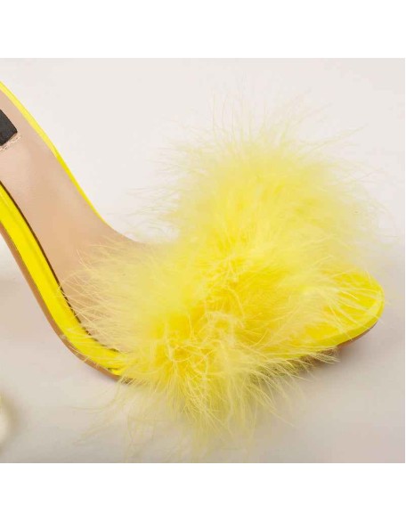 Fluffy Feather Gladiator Lace-up Chunky High Heel Sandals