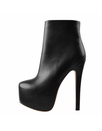 Rounded Toe Platform Stiletto High Heel Ankle Boots