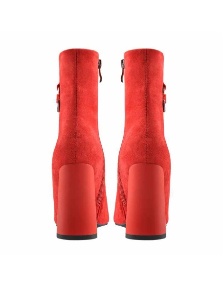 Red Suede Zip Chunky Frosted High Heels Boots