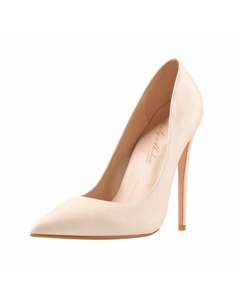 8cm 10cm 12cm Beige Pointed Toe Slip On High Heel Pumps