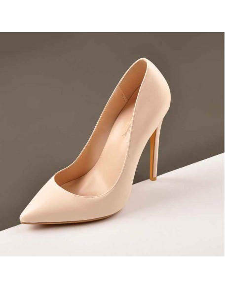 8cm 10cm 12cm Beige Pointed Toe Slip On High Heel Pumps