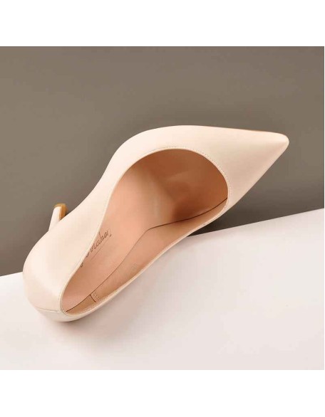 8cm 10cm 12cm Beige Pointed Toe Slip On High Heel Pumps