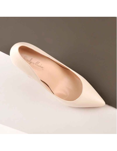 8cm 10cm 12cm Beige Pointed Toe Slip On High Heel Pumps